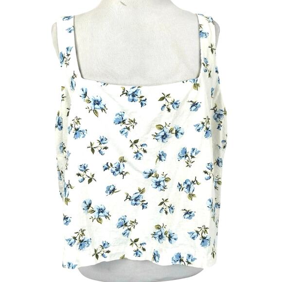 Old Navy Tops - Old Navy Floral Tank Top Blue White Linen Blend Sleeveless Summer XL